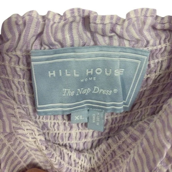 Hill House Home Ellie Nap Dress Lilac Stripe Linen Smocked Tiered Pockets XL - Picture 8 of 11